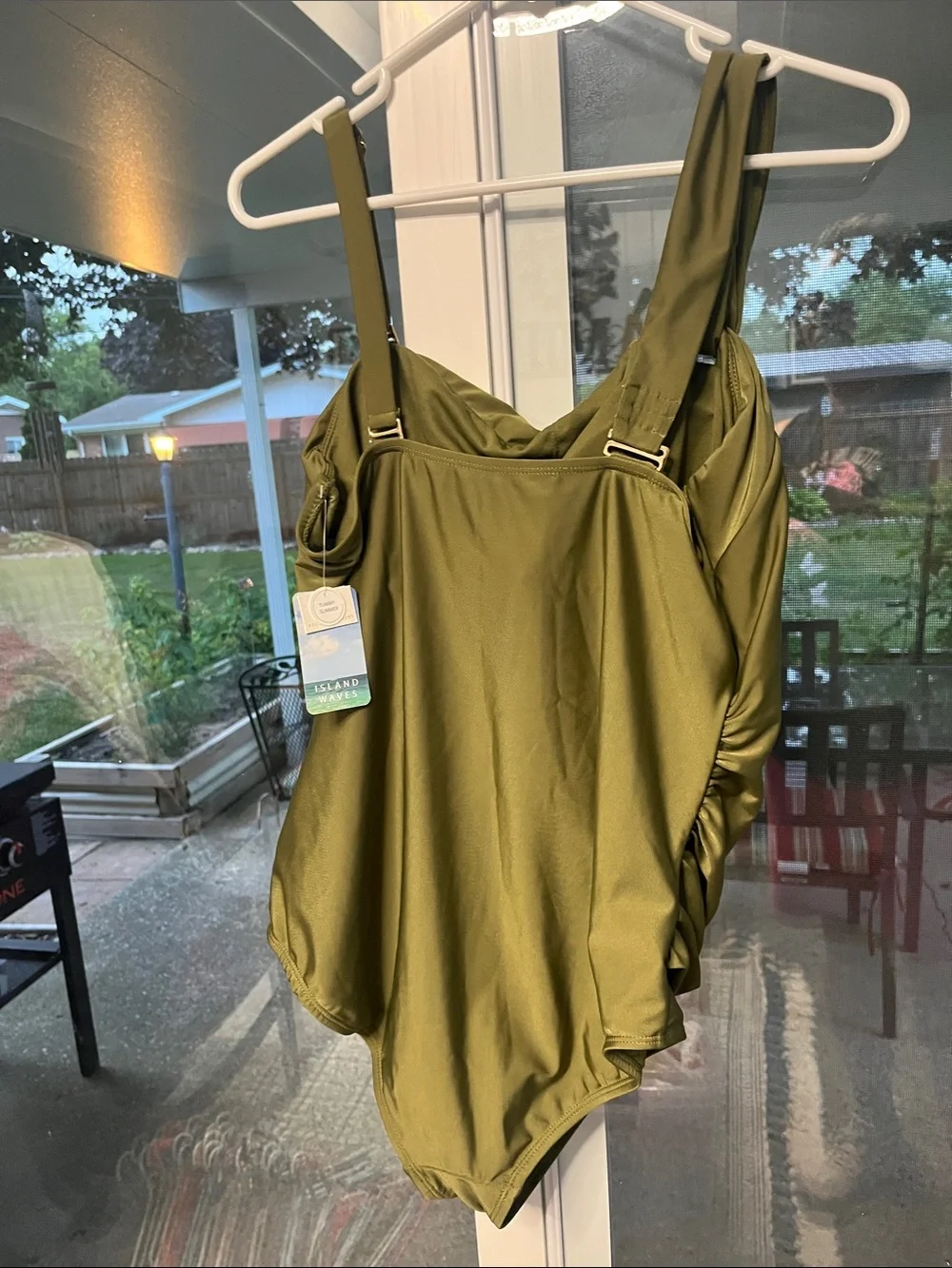 Olive Green Draped One-Piece Swimsuit with Adjustable Straps